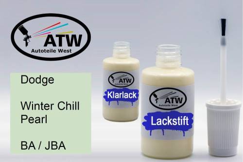 Dodge, Winter Chill Pearl, BA / JBA: 20ml Lackstift + 20ml Klarlack - Set, von ATW Autoteile West.